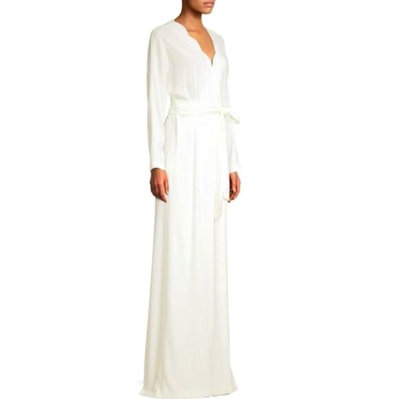 Escada Formal Crepe Wrap Walk Thru Jumpsuit Scalloped Edge Cream White Size 38/M - Picture 1 of 10
